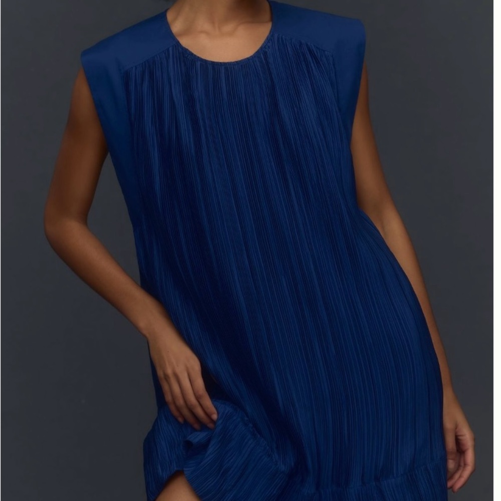 Anthropologie Blue Ribbed Pleated Sheath Mini Dress